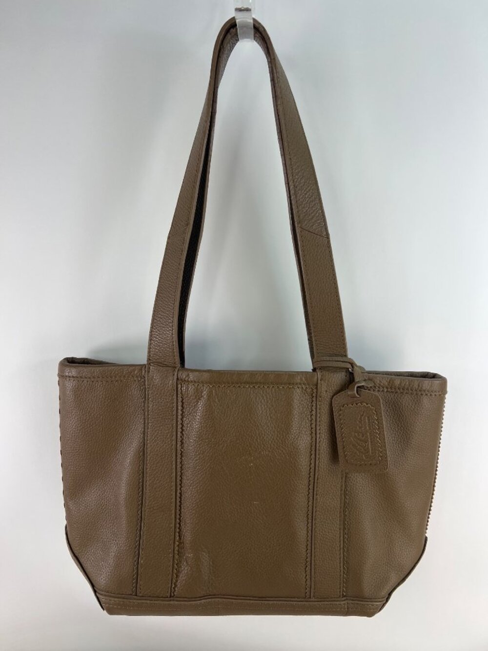 VTG L.L. Bean Brown Leather Tote Shoulder Bag With Interior Zip Pocket